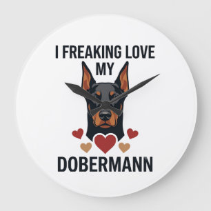 Freaking Love Dobermann Dog Red Hearts_1 Large Clock