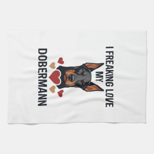 Freaking Love Dobermann Dog Red Hearts_1 Tea Towel