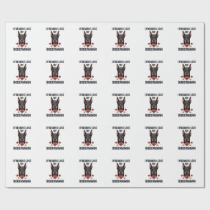Freaking Love Dobermann Dog Red Hearts_1 Wrapping Paper