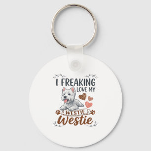 Freaking Love Westie Dog Hearts Paws_1 Key Ring