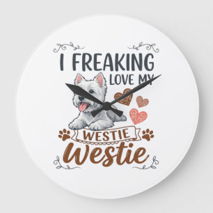 Freaking Love Westie Dog Hearts Paws_1 Large Clock