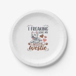 Freaking Love Westie Dog Hearts Paws_1 Paper Plate