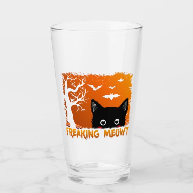 Freaking Meowt – Cute Spooky Black Cat Halloween Glass (Front)