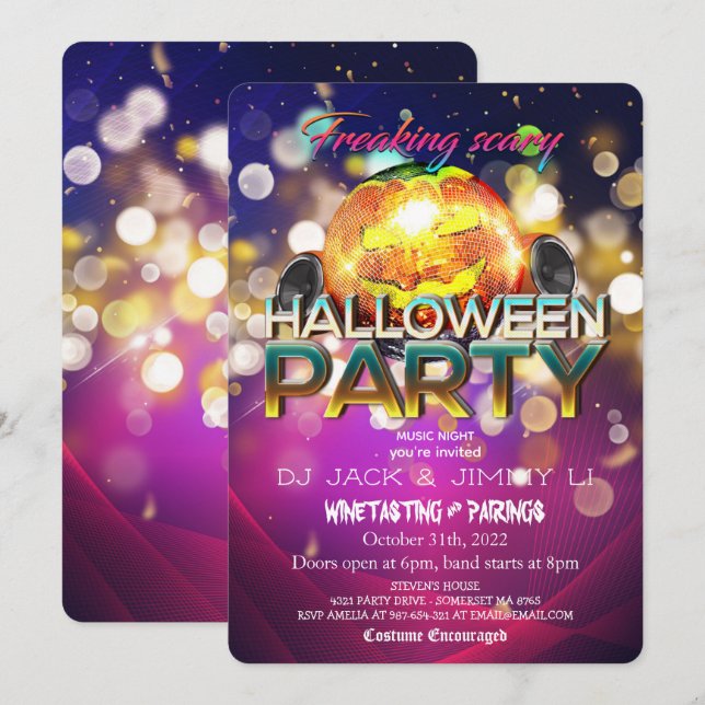 Freaking Scary Jack O Lantern Disco Ball Halloween Invitation (Front/Back)