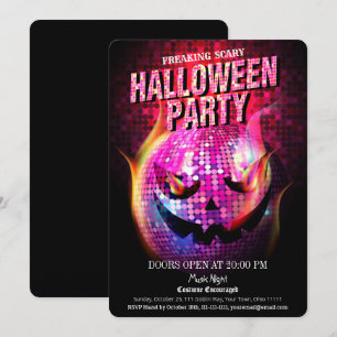 Freaking Scary Jack O Lantern Disco Ball Halloween Invitation