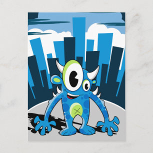 Freaky Blue Monster Postcard
