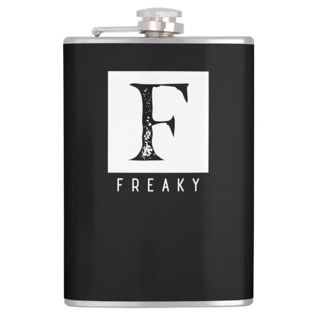 Freaky Bold Typography Black and White Design Hip Flask (Front)