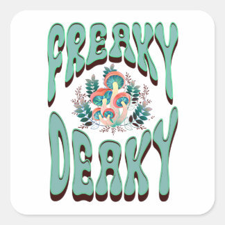 FREAKY DEAKY RETRO TYPE WITH MUSHROOMS GRAPHIC SQUARE STICKER