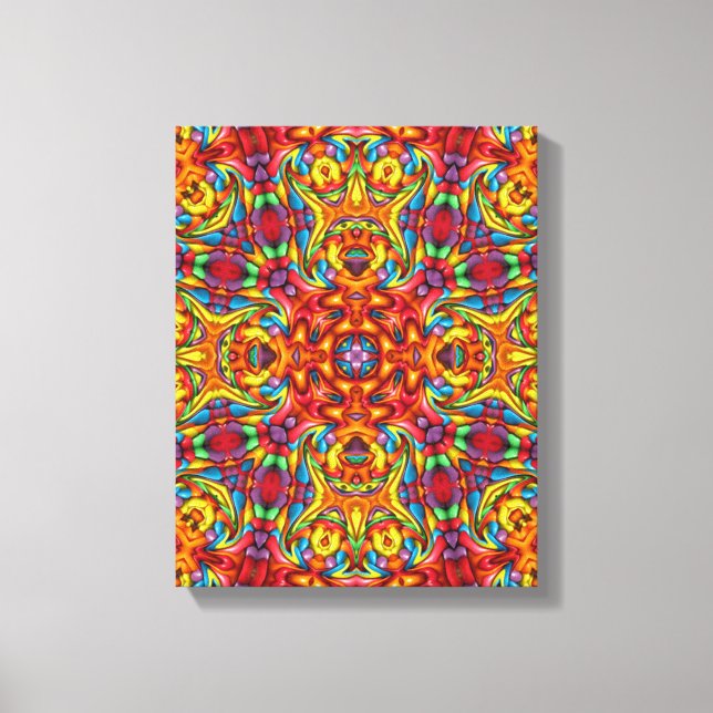 Freaky Tiki Red Vintage Fractal Kaleidoscope Canvas Print (Front)