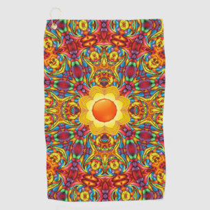 Freaky Tiki Red Vintage Fractal Kaleidoscope Golf Towel