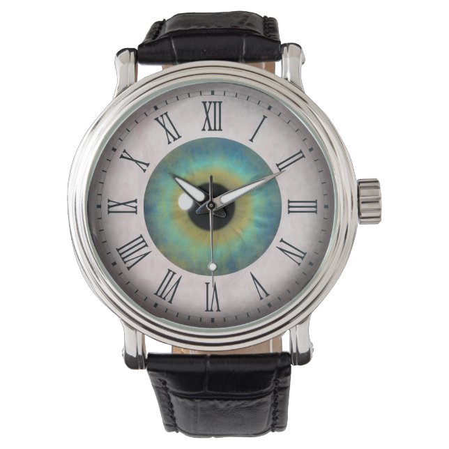 Freaky Weird Fun Cool Blue Eye Eyeball Wrist Watch (Front)