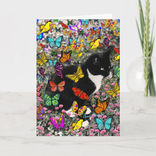 Freckles in Butterflies - Tux Kitty Cat Card
