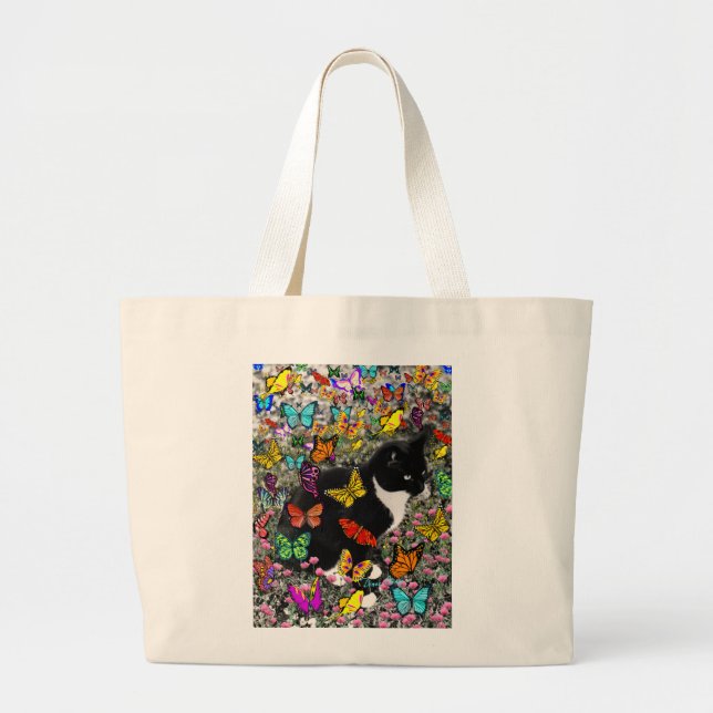 Freckles in Butterflies - Tux Kitty Cat Large Tote Bag (Front)