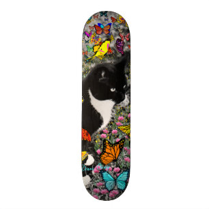 Freckles in Butterflies - Tuxedo Kitty Skateboard