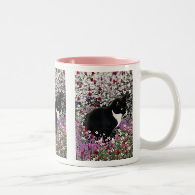 Freckles in Flowers II Mug - Tuxedo Cat (Right)