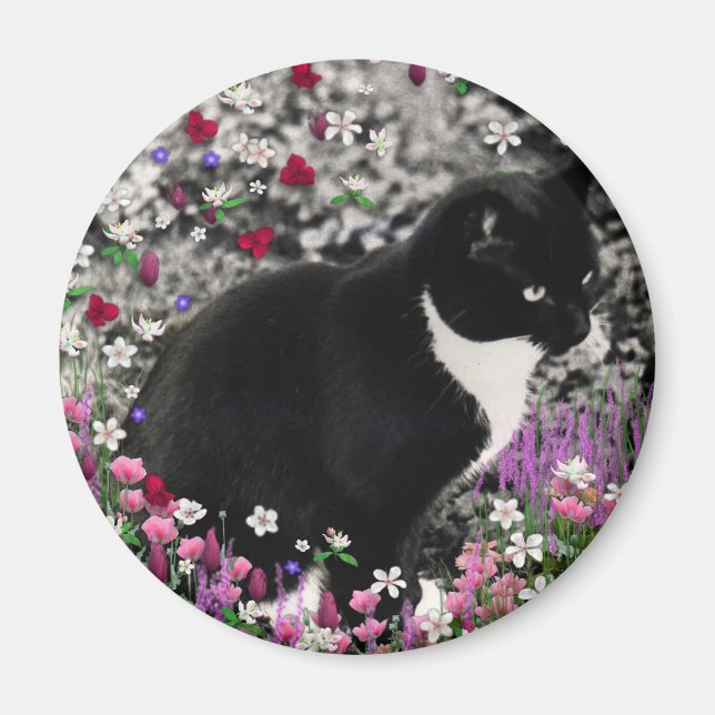Freckles in Flowers II - Tuxedo Cat Magnet (Front)