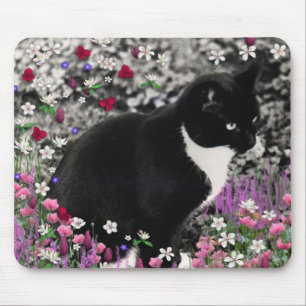 Freckles in Flowers II - Tuxedo Cat Mouse Mat