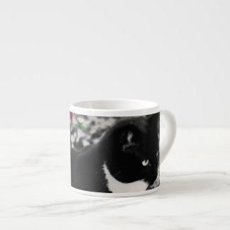 Freckles in Flowers II - Tuxedo Kitty Cat Espresso Cup