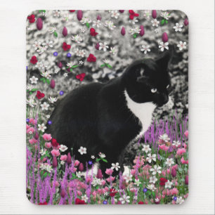 Freckles in Flowers II - Tuxedo Kitty Cat Mouse Mat