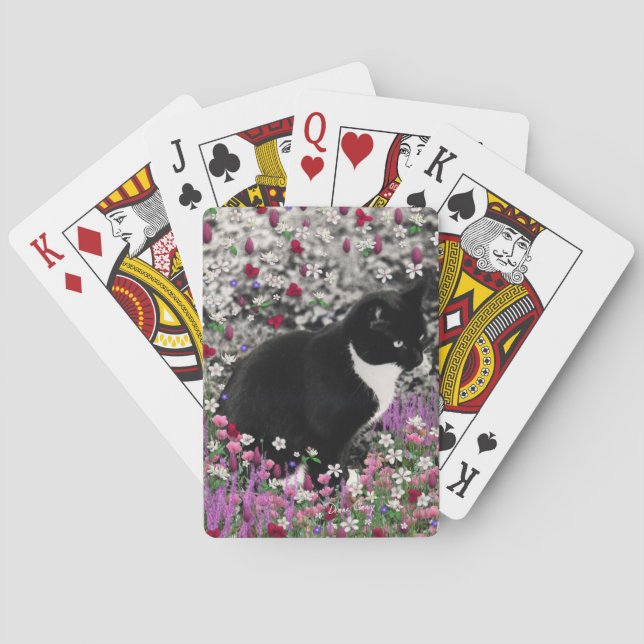 Freckles in Flowers II - Tuxedo Kitty Cat Playing Cards (Back)