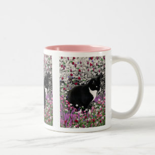 Freckles in Flowers II - Tuxedo Kitty Cat Two-Tone Coffee Mug
