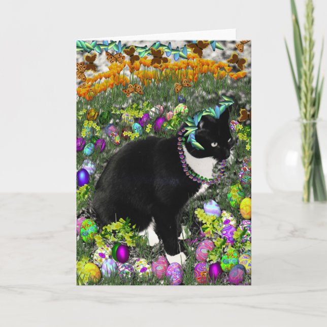 Freckles in the Hunt for Coloured Easter Eggs Holiday Card (Front)