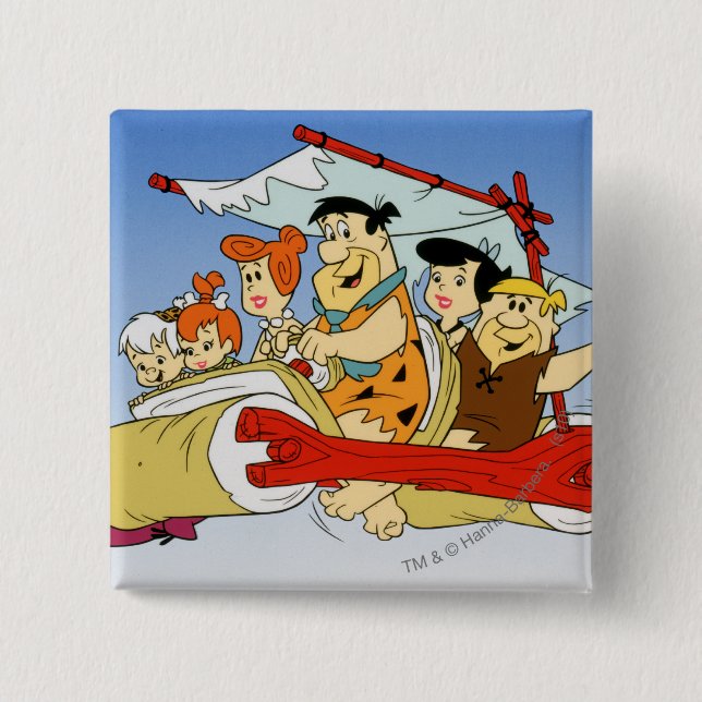 Fred Flintstone Wilma Barney and Betty PEBBLES™ 15 Cm Square Badge (Front)