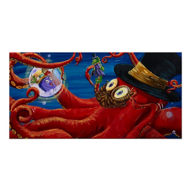 Fred Octopus & Sam Seahorse Steampunk print (Front)