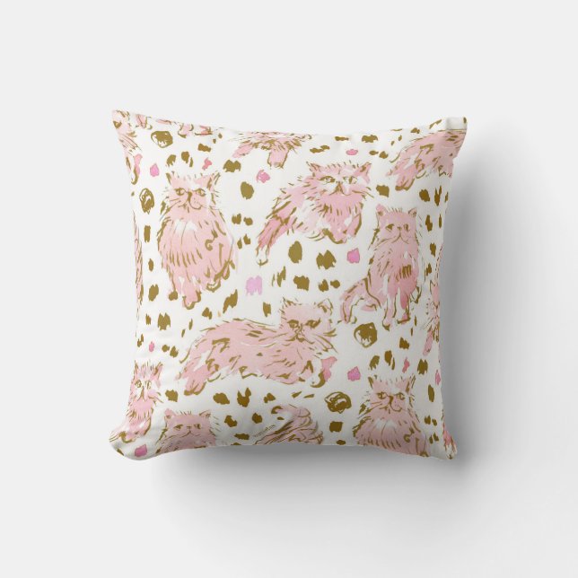 FRED the Kitty Persian Cat Gold Pink Chic Cushion (Front)