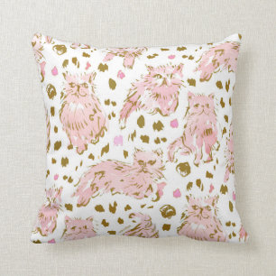 FRED the Kitty Persian Cat Gold Pink Chic Cushion