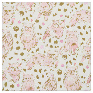 FRED the Kitty Pink Gold Chic Persian Cat Fabric