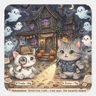 Freda and Junior Detective Cats Halloween Mystery Square Sticker