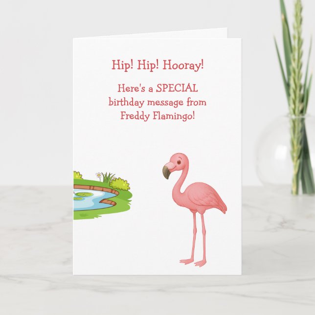 Freddy the Flamingo Birthday Card (Front)