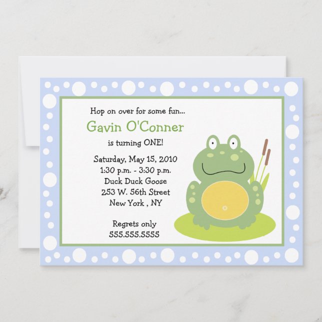 Freddy the Frog Froggy Birthday 5x7 Invitations (Front)