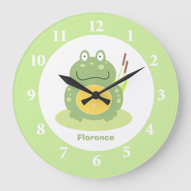 Freddy the Frog Green Froggy Nursery Wall Clock (Front)