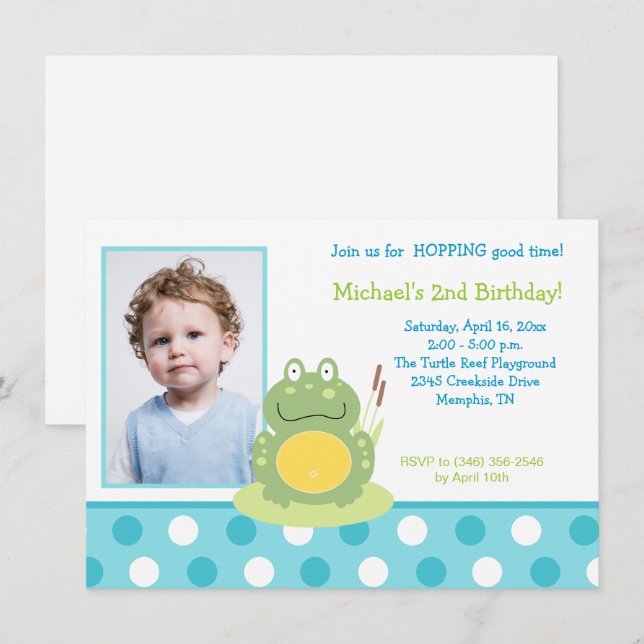 Freddy the Frog Photo Birthday Invitation (Front/Back)
