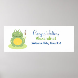 Freddy the Green Frog Baby Shower Banner Poster