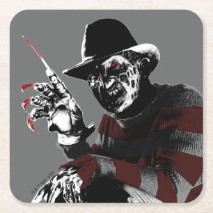 Freddy vs. Jason Freddy Seeing Red Square Paper Coaster