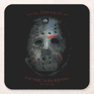 Freddy vs. Jason Jason Mask Quote Square Paper Coaster