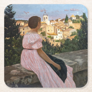 Frederic Bazille - The Pink Dress Square Paper Coaster