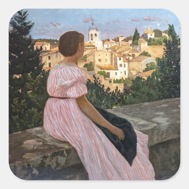 Frederic Bazille - The Pink Dress Square Sticker (Front)