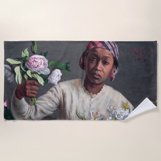 Frederic Bazille - Young Woman with Peonies Beach Towel (Front)