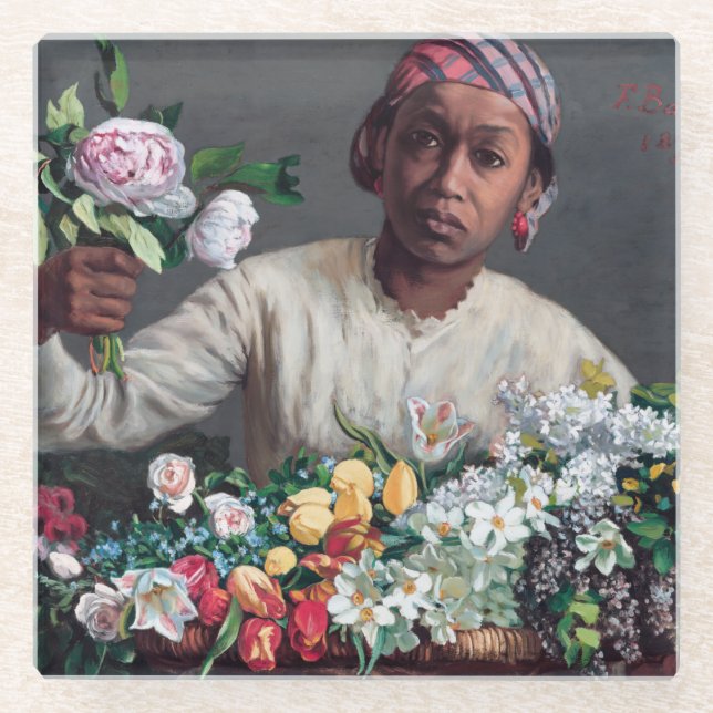 Frederic Bazille - Young Woman with Peonies Glass Coaster (Front)