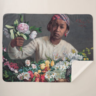 Frederic Bazille - Young Woman with Peonies Sherpa Blanket