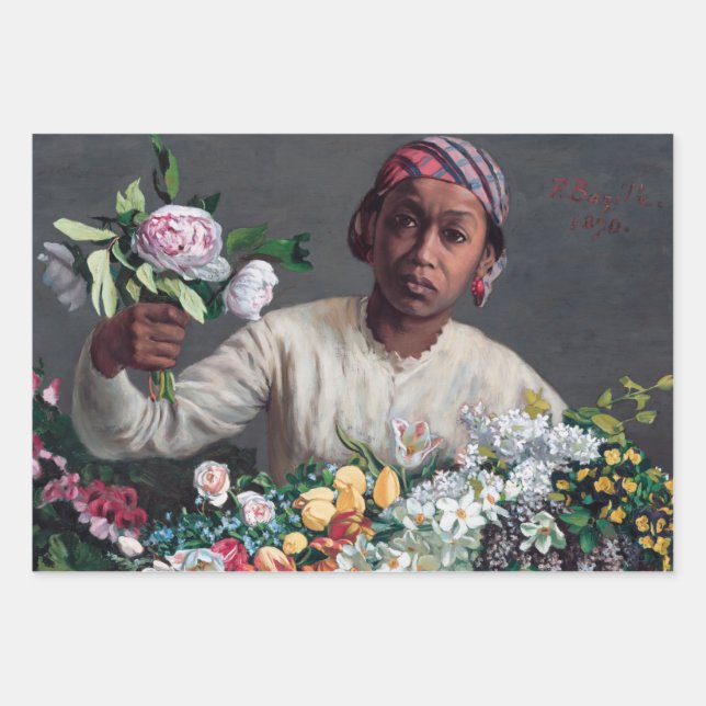 Frederic Bazille - Young Woman with Peonies Wrapping Paper Sheet (Front)
