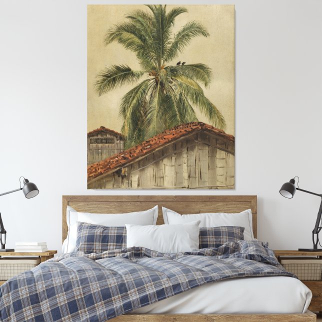 Frederic Edwin Church - Palm Trees and Housetops,  Canvas Print (Insitu(Bedroom))