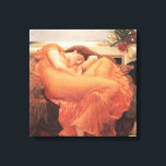 Frederic Lord Leighton Flaming June Square Art Canvas Print<br><div class="desc">Flaming June is a 1895 oil painting by Frederic Lord Leighton. It depicts a reclining female figure in a fiery orange dress,  surrounded by lush vegetation. The painting is considered to be one of Leighton's masterpieces,  and it is often interpreted as a symbol of summer heat and passion.</div>