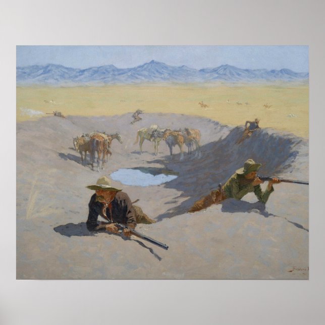Frederic Remington - Fight for the Waterhole Poster (Front)