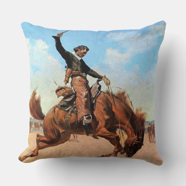 Frederic Remington Western Art “Bronco Buster” Cushion (Front)