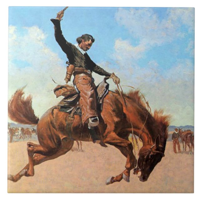 Frederic Remington Western Art “Bronco Buster” Tile (Front)